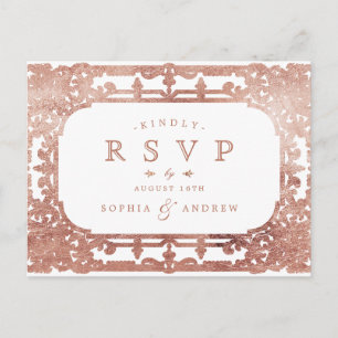 Invitation Carte Postale Rose Gold élégant orné vintage mariage RSVP