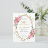 Invitation Carte Postale Rose Gold Floral 50e (Debout devant)