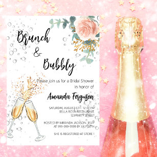 Invitation Carte Postale Rose Gold Floral Brunch Fête des mariées Bubbly