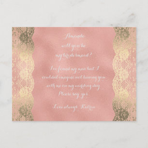 Invitation Carte Postale Rose Gold Lace Blush Serez-Vous Ma Femme D'Accueil