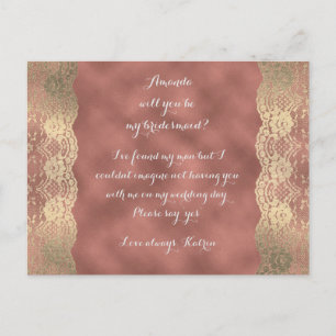 Invitation Carte Postale Rose Gold Lace Blush Serez-Vous Ma Femme D'Accueil