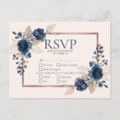 Invitation Carte Postale Rose Gold Navy Blue Dusty Pink Floral Wedding (Devant)