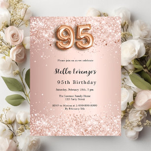 Invitation Carte Postale rose gold rose 95e anniversaire