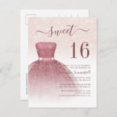 Invitation Carte Postale Rose Gold Sweet 16 Drips Parties scintillant moder (Devant / Derrière)