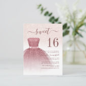 Invitation Carte Postale Rose Gold Sweet 16 Drips Parties scintillant moder (Debout devant)