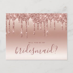 Invitation Carte Postale Rose gouttes de parties scintillant d'or serez-vou