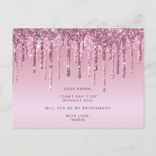 Invitation Carte Postale Rose gouttes de parties scintillant d'or serez-vou (Dos)