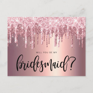 Invitation Carte Postale Rose gouttes de parties scintillant d'or serez-vou