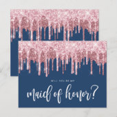 Invitation Carte Postale Rose gouttes d'or serez-vous ma servante d'honneur (Devant / Derrière)