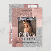 Invitation Carte Postale Rose moderne Gold Parties scintillant argent phot (Devant / Derrière)