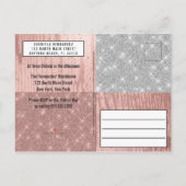 Invitation Carte Postale Rose moderne Parties scintillant d'argent en or Ph (Dos)