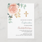 Invitation Carte Postale Rose or rose verdure or croix confirmation (Devant)