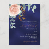 Invitation Carte Postale Rose or vert bleu marine mariage (Devant)