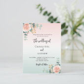 Invitation Carte Postale Rose or vert floraux mariage (Debout devant)