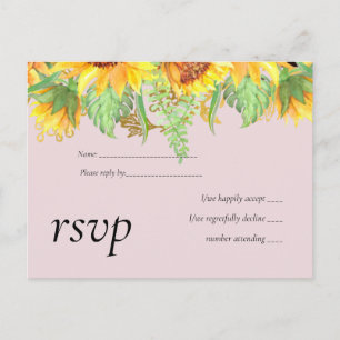 Invitation Carte Postale Rose pâle avec Sunflowers Budget Mariage
