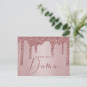 Invitation Carte Postale Rose Parties scintillant or gouttes Quinceanera Da (Debout devant)
