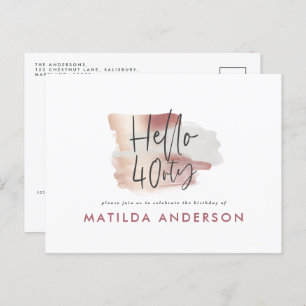 Invitation Carte Postale Rose rose fille or moderne 40e anniversaire