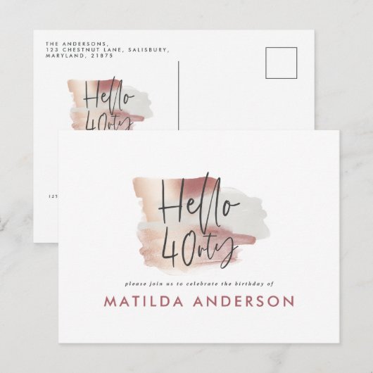 Invitation Carte Postale Rose rose fille or moderne 40e anniversaire (Devant / Derrière)