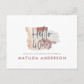 Invitation Carte Postale Rose rose fille or moderne 40e anniversaire (Devant)