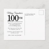 Invitation Carte Postale Rose rose Floral verdure 100e anniversaire (Dos)