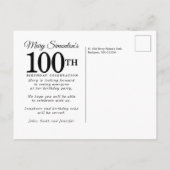 Invitation Carte Postale Rose rose florale Eucalyptus 100e fête d'anniversa (Dos)