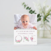 Invitation Carte Postale Rose rose mignonne or Floral Premier anniversaire  (Debout devant)