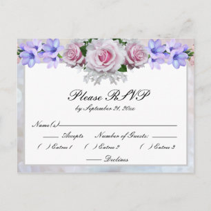 Invitation Carte Postale Rose rose Réponse de mariage Bokeh argent
