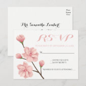 INVITATION CARTE POSTALE ROSE RSVP FLORAL CHERRY BLOSSOMS MARIAGE FLEURS (Devant / Derrière)