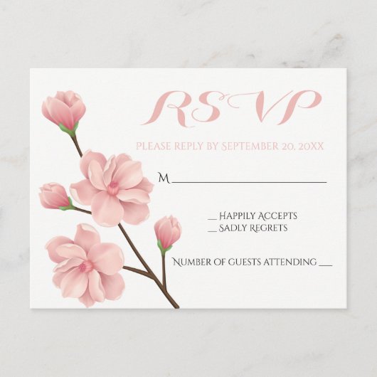 INVITATION CARTE POSTALE ROSE RSVP FLORAL CHERRY BLOSSOMS MARIAGE FLEURS (Devant)