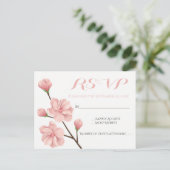 INVITATION CARTE POSTALE ROSE RSVP FLORAL CHERRY BLOSSOMS MARIAGE FLEURS (Debout devant)