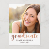 Invitation Carte Postale Rose tendance Gold Graduation Party Photo (Devant)