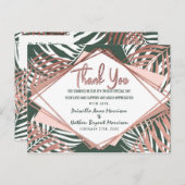 Invitation Carte Postale Rose vert or Tropical Palm Tree Merci feuille  (Devant / Derrière)