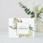 Invitation Carte Postale Rose verte florale aquarelle Classique (Debout devant)