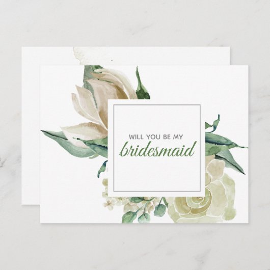 Invitation Carte Postale Rose verte florale aquarelle Classique Crème (Devant / Derrière)