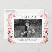Invitation Carte Postale Rose Watercolor Crystal Photo Graduation Party (Devant / Derrière)