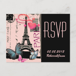 Invitation Carte Postale rosée paris eiffel tour destination mariage