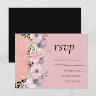 Invitation Carte Postale Rosegold MARIAGE Girly rose Parties scintillant fl