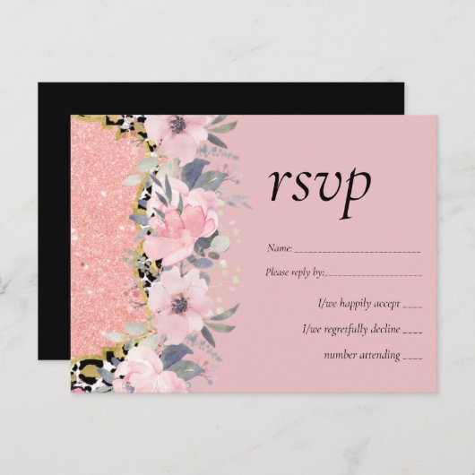 Invitation Carte Postale Rosegold MARIAGE Girly rose Parties scintillant fl (Devant / Derrière)
