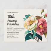 Invitation Carte Postale Roses blanches rouges 70e anniversaire femme (Devant)