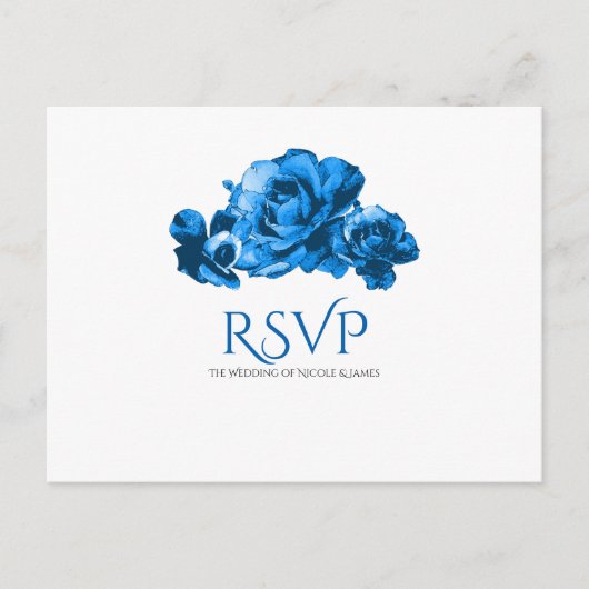 Invitation Carte Postale Roses d'aquarelle bleue Mariage élégant RSVP (Devant)