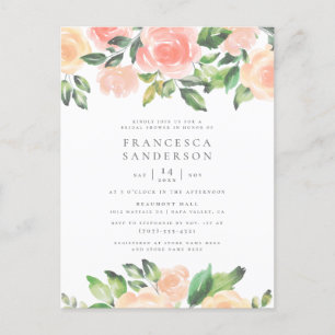 Invitation Carte Postale Roses de la pêche peinte Fête des mariées modern