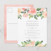 Invitation Carte Postale Roses de la pêche peinte | Fête des mariées modern (Devant / Derrière)