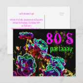 Invitation Carte Postale roses psychédéliques du parti des années 80 Neon B (Devant / Derrière)