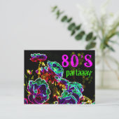 Invitation Carte Postale roses psychédéliques du parti des années 80 Neon B (Debout devant)