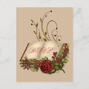 Invitation Carte Postale Roses rouges et mariage biblique ouvert RSVP