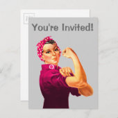 Invitation Carte Postale Rosie Le Riveter - Cancer Rose (Devant / Derrière)