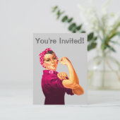 Invitation Carte Postale Rosie Le Riveter - Cancer Rose (Debout devant)