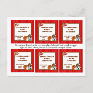 Invitation Carte Postale Rouge All-Star de 6 étiquettes de faveur