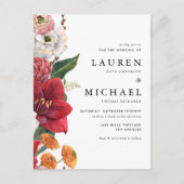 Invitation Carte Postale Rouge Amaryllis et automne Floral QR Code Mariage (Devant)