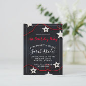 Invitation Carte Postale Rouge Blanc & Noir Étoiles Douces Et Sassy Anniver (Debout devant)